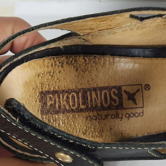 Pikolinos Women's US7-7,5 EU38 Java Black Leather Peep Toe Slingback Sandals - Picture 15 of 16
